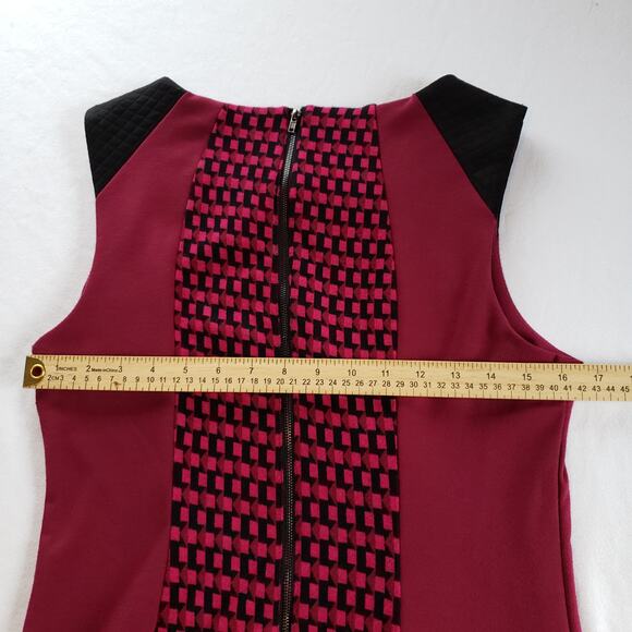 Eci New York Dress Womens 10 Midi Burgundy Black Sleeveless Colorblock Workwear - Picture 3 of 12